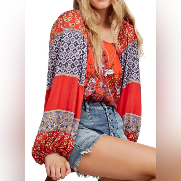 Free People Positano Printed Boho Floral Top Blouse - Picture 2 of 11